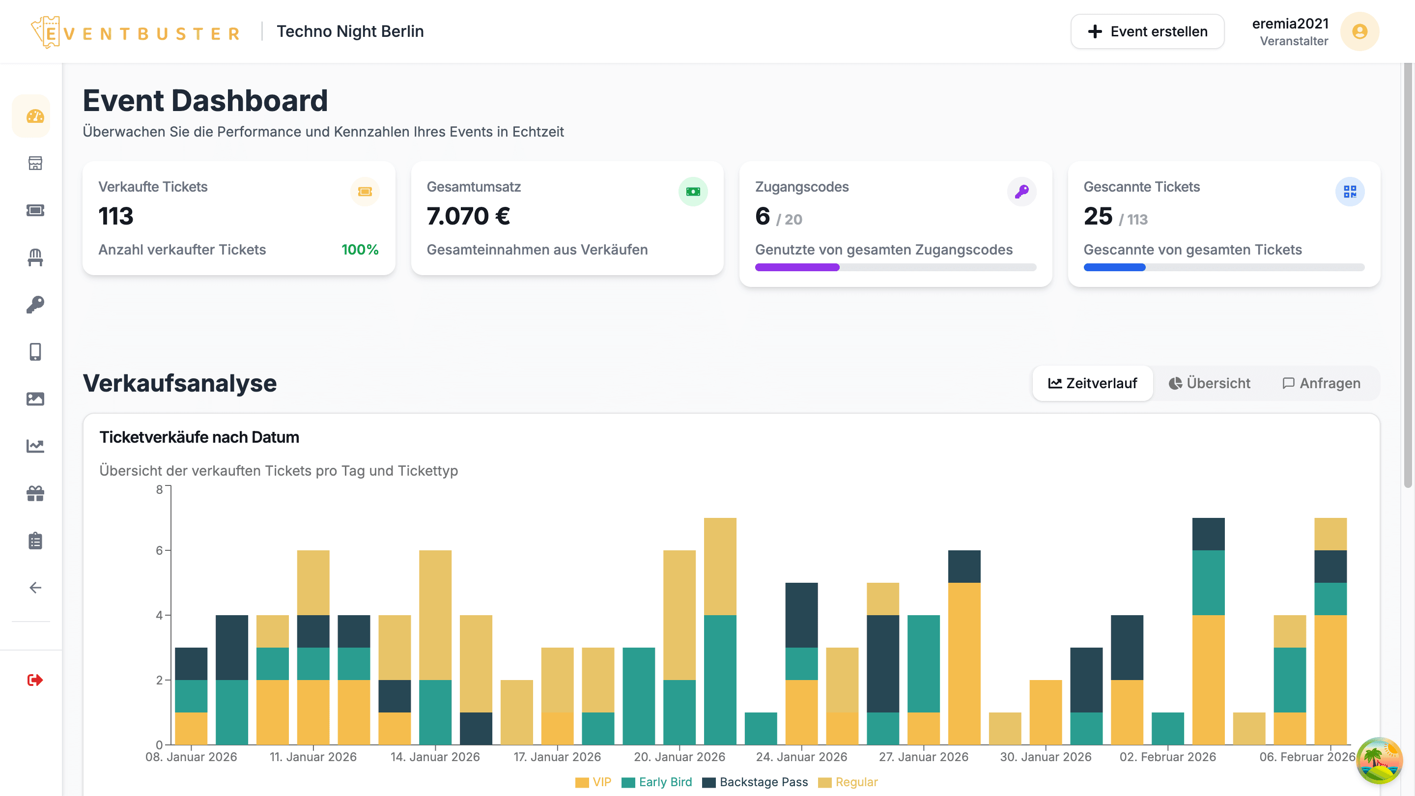 EventBuster Saalplan-Editor mit Drag & Drop Sitzplatzvergabe